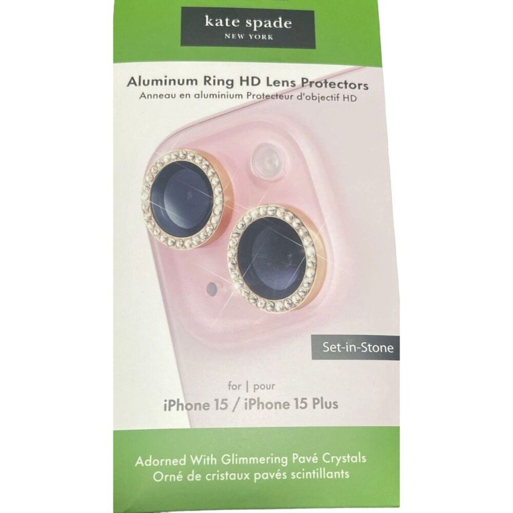 Kate Spade iPhone 15/15+ Stone Gold Aluminum Ring Lens Protector Camera Guard